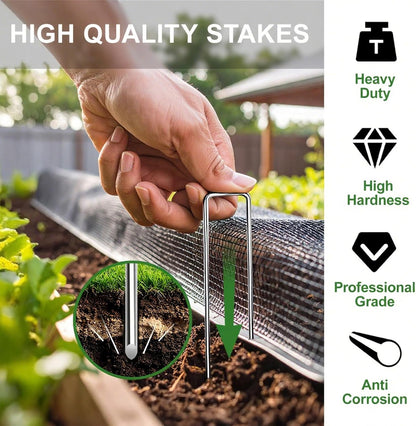 6 Inch Garden Stakes, 50 Pack Landscape Staples Anti-Rust 11 Gauge Galvanized Ground Stakes Pins for Yard Fabric, Lawns, Weed Barriers, Landscape Fabrics, Irrigation Hose