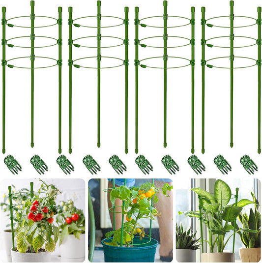 Halatool 4 Packs Tomato Cage Plant Support Cages for Garden 18 inches Adjustable Tomato Cage Cucumber Trellis Plant Support Stakes with 10 Pcs Plant Clips for Climbing Plants, Potted Plants