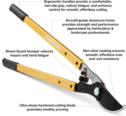 Jameson Professional 27" Bypass Lopper | 1-3/8" Cutting Capacity | Non-Stick Blade | Aircraft-Grade Aluminum Frame | Cushioned Grips | Gardening & Landscaping Tool