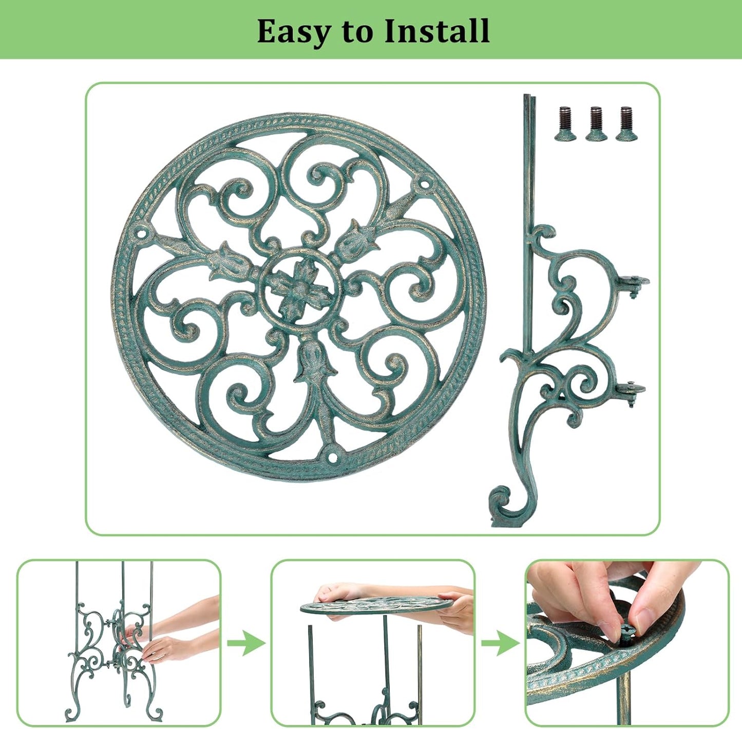 OwnMy Cast Iron Tall Plant Stand Heavy Duty Vintage Wrought Iron Flower Pot Holder, Decorative 1-Tier Potted Plant Holder Rack, Indoor Outdoor Large Metal Plant Stand for Patio Garden, Antique Green