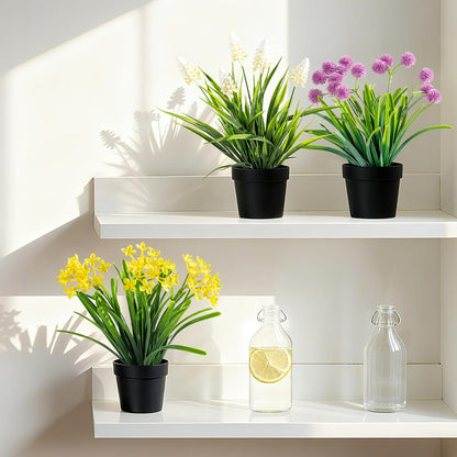 3 Pack Fake Small Plant Artificial Potted Flowers for Home Decor Fake Flower Plant Greenery Mini Faux Plant for Indoor Bedroom Living Room Office Shelf Bathroom Farmhouse Decor (Type 10)