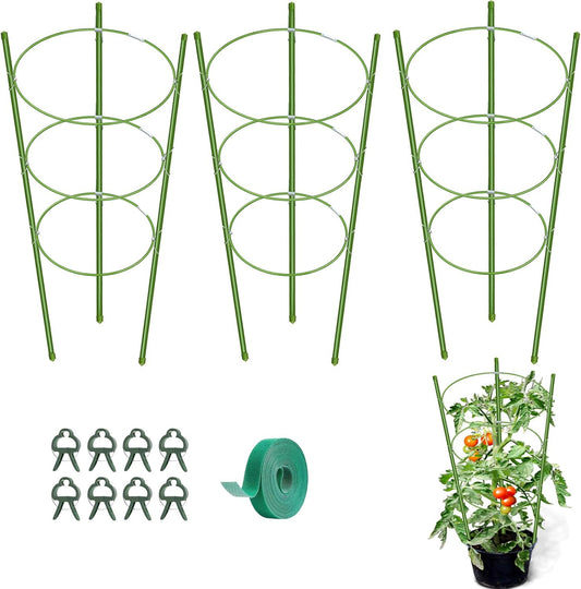 KLS 3 Pack Tomato Cage for Pots Plant Support, Upgrade 24 Inches Tomato Cages for Garden, Pepper