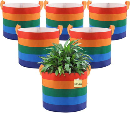 6 Pack 10 Gallon Grow Bags, Heavy Duty Thickened Colorful Nonwoven Plant Fabric Pots with Handles, Five-Color Tone Garden Plant Bags for Fruits Vegetables Flowers Herb