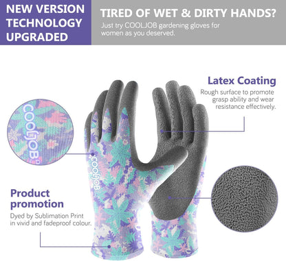 COOLJOB 6 Pairs Colorful Gardening Gloves for Women Ladies, Breathable Rubber Coated for Yard Garden, Outdoor Indoor Protective Work, Medium Size, Varied Colors