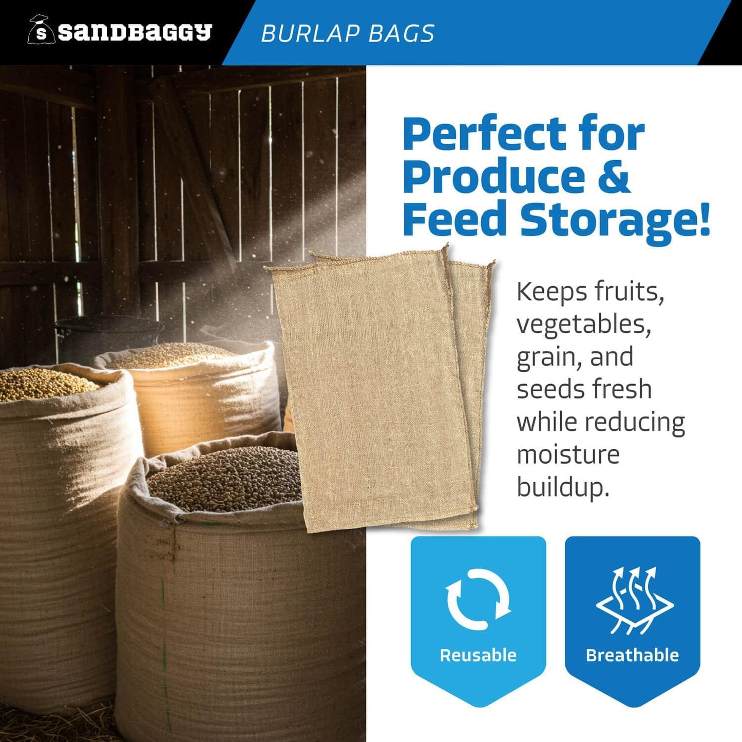 Sandbaggy Large Burlap Bags 18" x 30" - Burlap Bags for Planting/Gardening (Pack of 1)