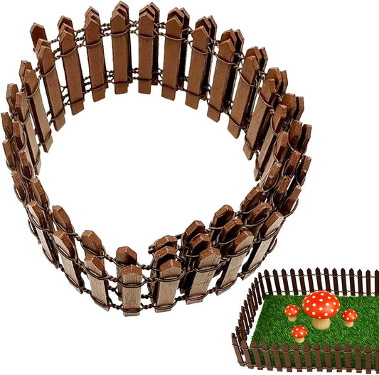 Miniature Fairy Garden Fence,DIY Wood Picket Fence Mini Ornament,Fairy Garden Accessories,Home Garden Plant Pot DIY Diorama Project (Brown,1.96"x 35.4")