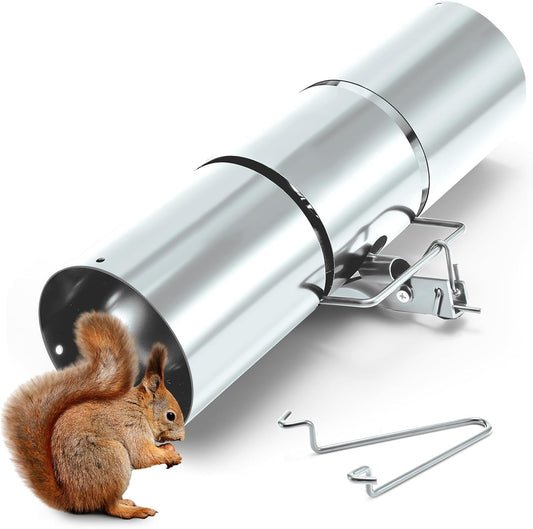 Qualirey Stainless Steel Tube Squirrel Trap Rust Resistant Trap 4.5'' in Diameter with a Setting Tong for Backyards Patios Gardens, Safe and Effective Pest Control Commercial and Residential Use 15''