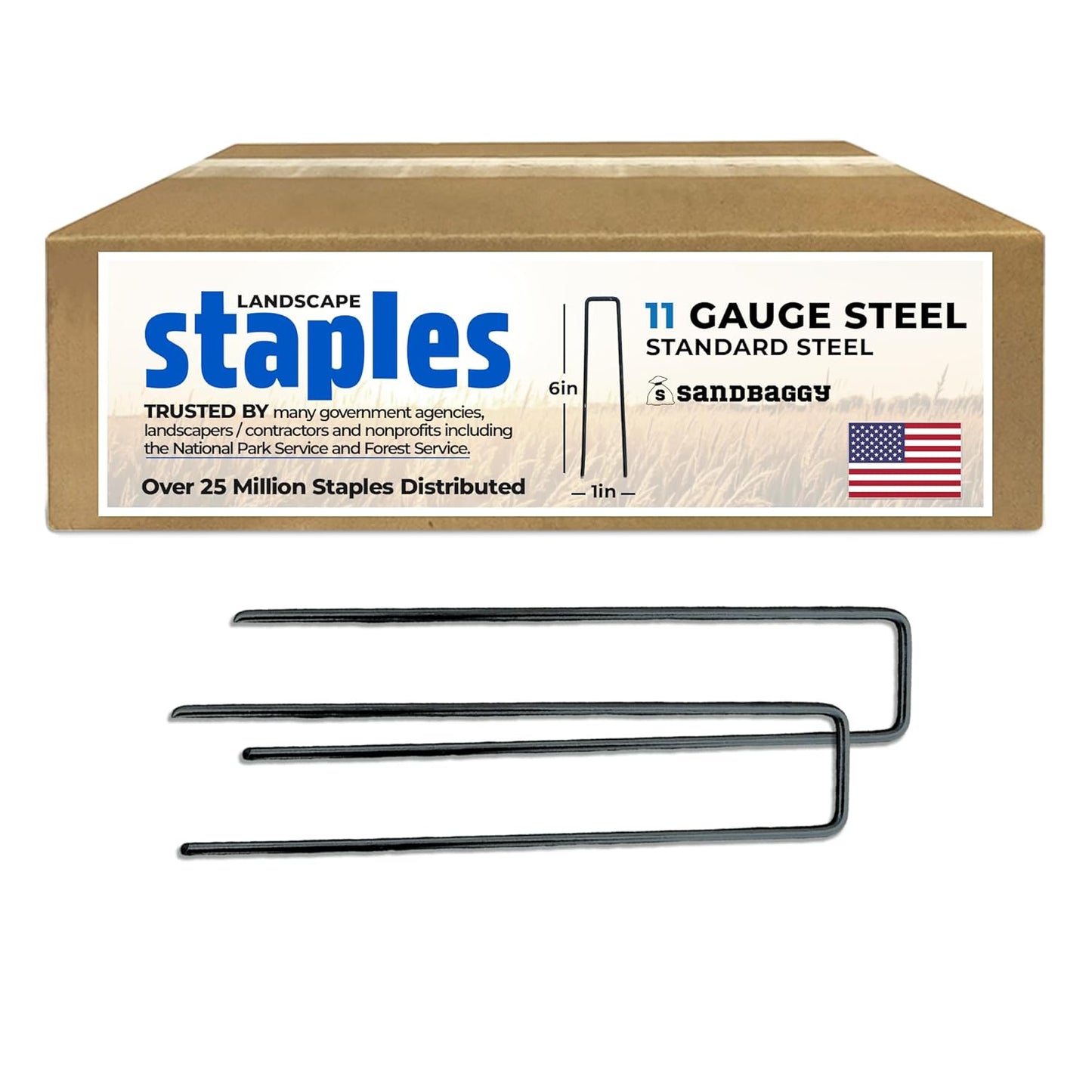 Sandbaggy USA Made 6-inch Landscape Staples - Garden Stakes - Landscaping Fabric, Netting, Sod, Artificial Turf (Standard, 1000)