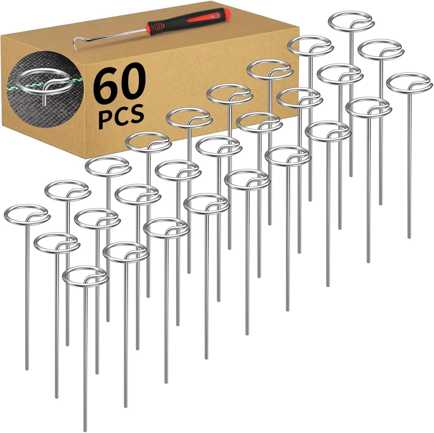 60 Pcs 6 Inch Landscape Fabric Staples, Tensile Strength 450-500Mpa -Non-Bending Garden Stakes Pins, Landscape Staples for Landscaping and Securing Lawn Fabric Weed Barriers (G-60)