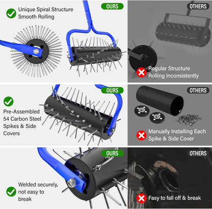 Lawn Aerator Roller,Manual Aerator Tool,Heavy Duty Lawn Spike Aerator Roller with 54 Spikes,79" Adjustable Handle Manual Push Aerator Lawn Tool,Lawn Aeration for Lawn Care & Soil Penetrat