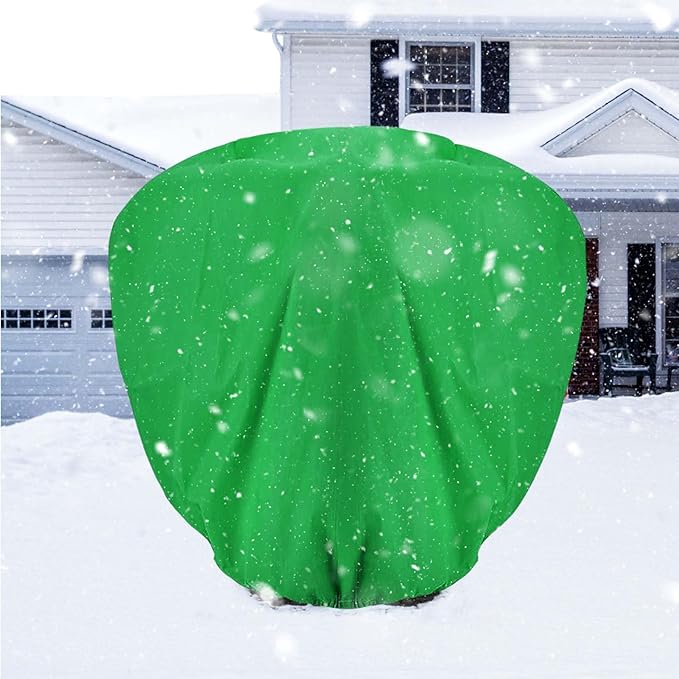 ANPHSIN 9.8ft x 9.8ft Extra Large Plant Covers Freeze Protection - Winter Shrub Plant Protection Bags, Frost Blankets Cloths with Drawstring for Outdoor Garden Potted Plants Shrub, 1 Pack, Green