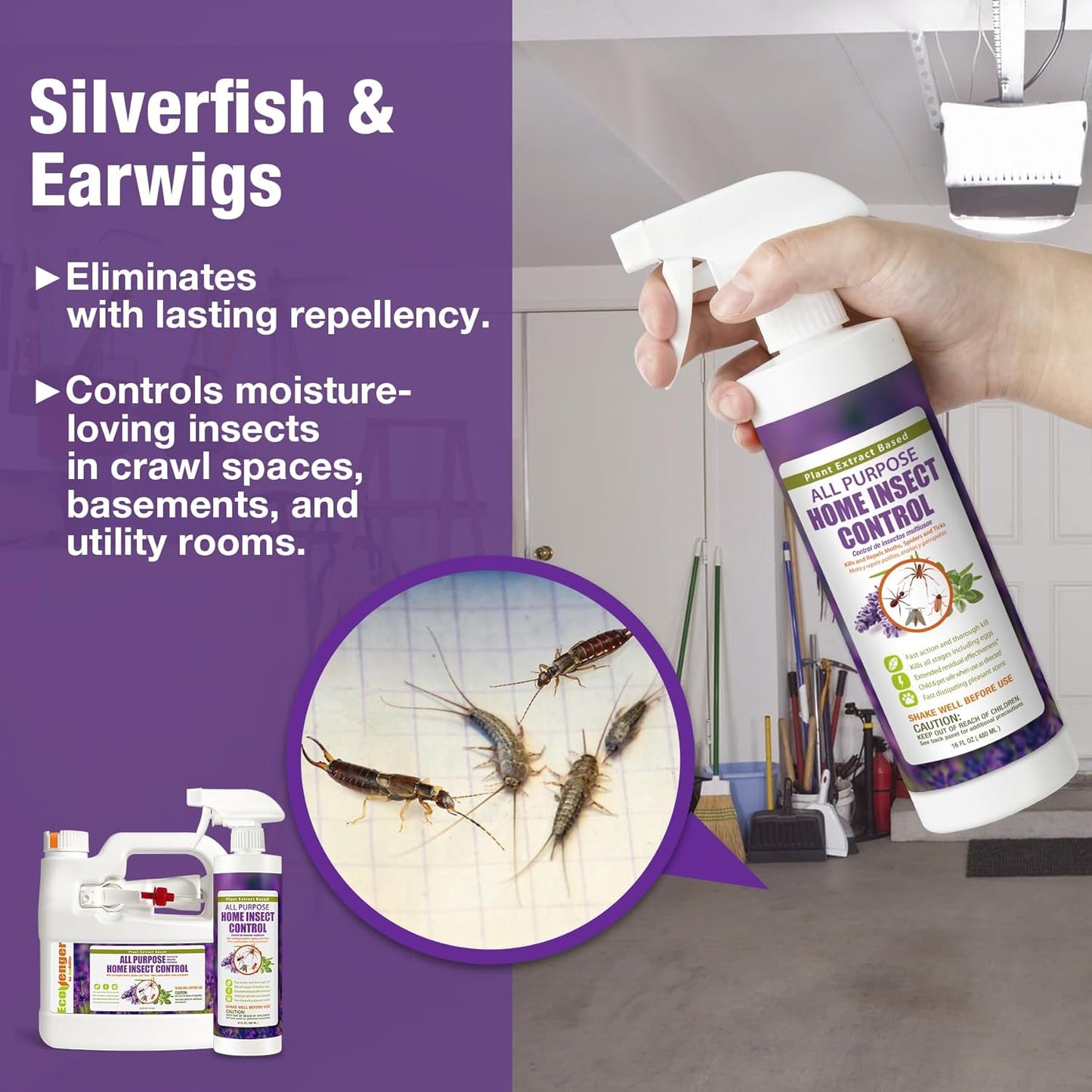 EcoVenger All Purpose Home Insect Control 1/2 Gallon with Trigger Sprayer, for Fleas, Fruit Flies, Gnats, Moths, Roaches, Spiders, Fast Kill