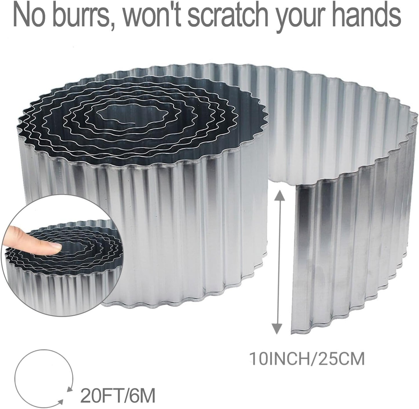 Metal Landscape Edging,10Inch×20FT Corrugated Metal Garden Edging Heavy Duty Garden Border Edging Flexible Lawn Edging for Garden,DIY Flower Beds,Lawns,Pathway (Sliver)