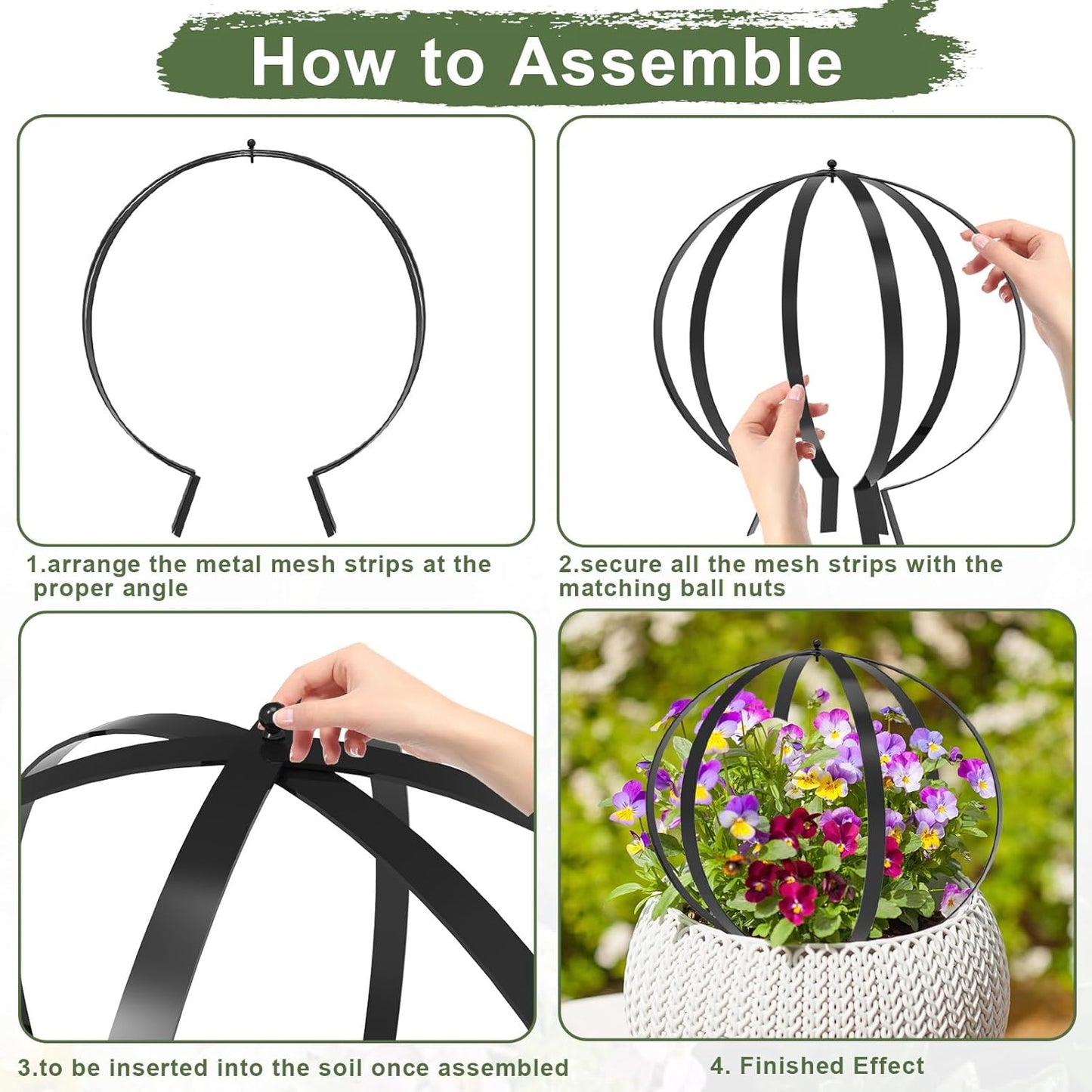 Metal Plant Circle Trellis, Garden Sculpture Globe Trellis for Climbing Plants Outdoor Potted Round Planter Trellis Black Décor Garden Ornament for Patio Doorway Home Urn Filler-18.5"x14.96", 2Pack