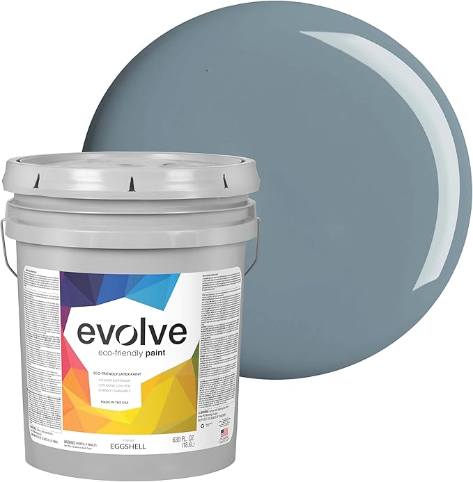 EVOLVE Paint & Primer: Environment-friendly, Eggshell with One-coat Coverage for Interior & Exterior surfaces (River Blue, 5-Gallon)