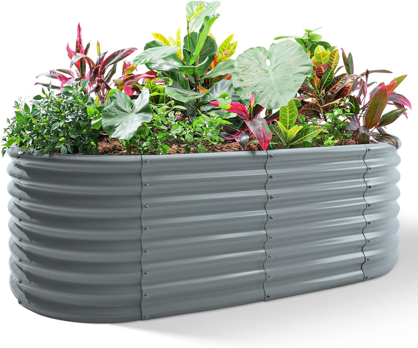 Land Guard 24“ Tall 4×2ft Galvanized Raised Garden Bed Kit, Galvanized Planter Garden Boxes Outdoor, Oval Large Metal Raised Garden Bed for Vegetables(Modern Gray, 4×2×2ft)