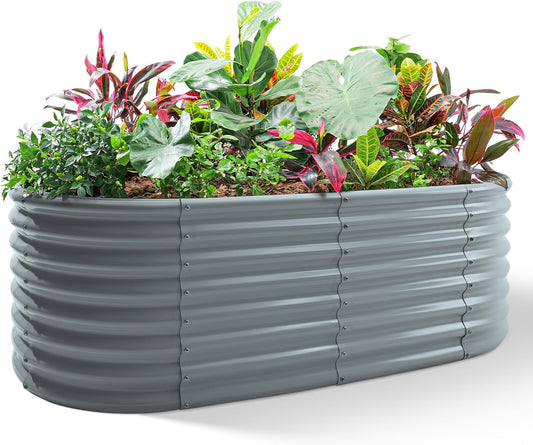 Land Guard 24“ Tall 4×2ft Galvanized Raised Garden Bed Kit, Galvanized Planter Garden Boxes Outdoor, Oval Large Metal Raised Garden Bed for Vegetables(Modern Gray, 4×2×2ft)