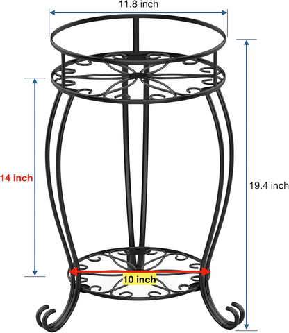 FaithLand Plant Stand, Heavy Duty Metal Planter Holder Indoor Outdoor, 2 Tier Round Potted Supports Rack, Corner Display Shelf Black