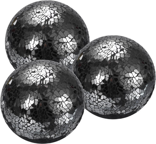 uxcell 4" Decorative Balls, 3 Pcs Mosaic Glass Balls, Decorative Table Sphere Orbs, Centerpiece Balls for Decorating Bowls Vase Tables Wedding Party, Black