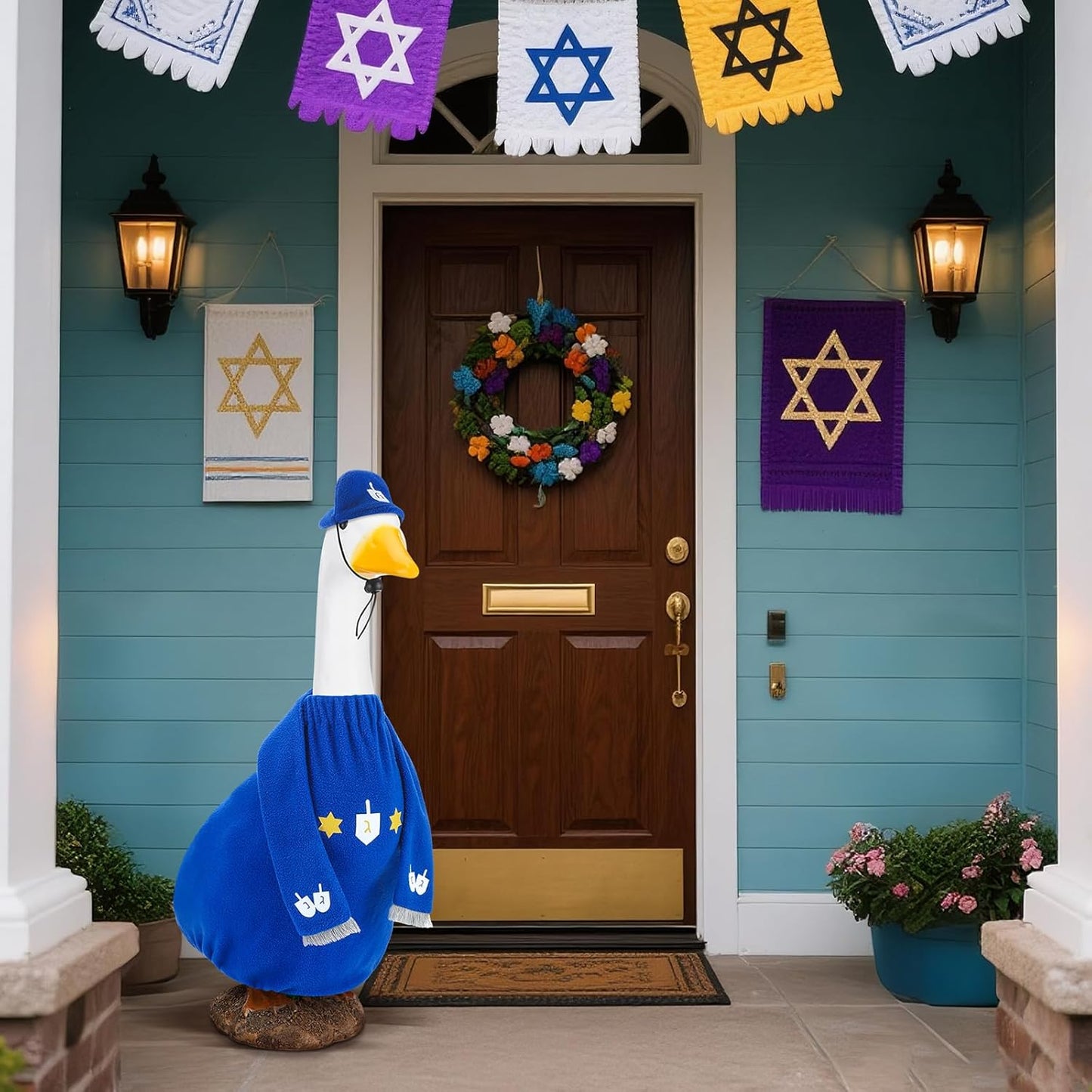 Cozypower Christmas Porch Goose Outfits Clothes for Plastic 23'' Cement Goose Duck Lawn Yard Decorations(Cute Style)