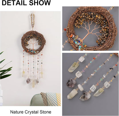 TUOKING Crystal Suncatchers for Window Tree of Life Brown Crystals Vine Wreath Sun Catchers Rainbow Maker Ornament Gift Home Garden Decoration