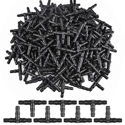 300pcs 1/4" Universal Barbed Tee Fittings, Kalolary Barbed Connectors Drip Irrigation Fits for 4/7mm Water Hose Drip Irrigation Watering System