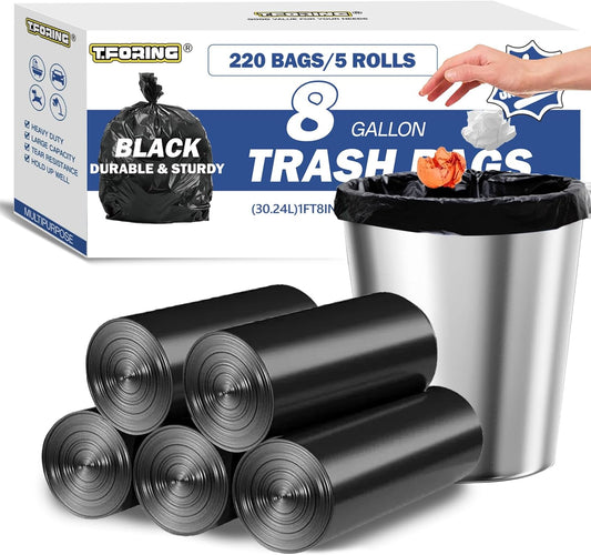 8 Gallon Trash Bags Heavy Duty - 30 Liters Black Garbage Bags,0.94 Mil Thick,220 Count,Medium