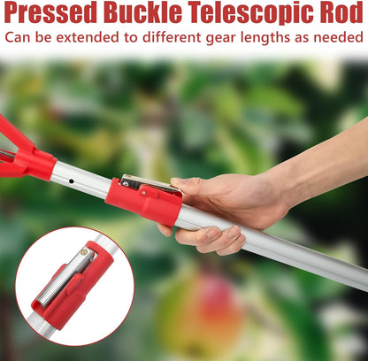 Adjustable Fruit Picker Extension 51"-91" Aluminum Telescoping Pole, Multi-Function Fruit Grabber for Lemons, Oranges, Persimmon, Avocados, Gentle Harvesting, No Bruising