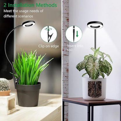 Plant Light 2 Pack, Clip on Grow Lights for Indoor Plants, LED Full Spectrum Halo Grow Lamp with, 6/12/16H Timer, 5 Dimmable, 3 Modes, 2 Installation Options Clip or Plug