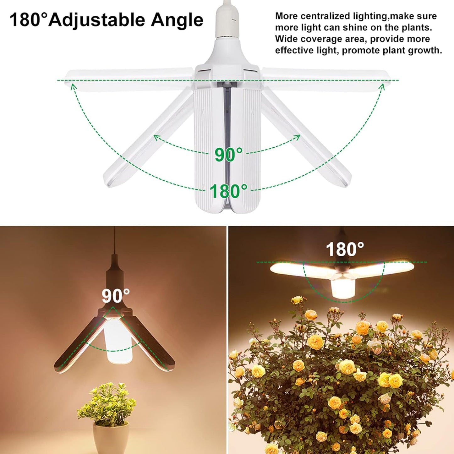 150W LED Grow Light Bulb 414 LEDs Sunlike Full Spectrum Foldable Plant Grow Light with Extension Hanging Pendant Light Cord Cable, Led Grow Lamp for Indoor Plants, Greenhouse, Hydroponic , E27 Base