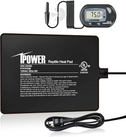 iPower 6 by 8-Inch 8W Reptile Heat Mat, LCD Digital Aquarium Thermometer, Under Tank Warmer Terrarium Heat Pad for Turtles Lizards Frogs and Other Small Animals, Multi Sizes