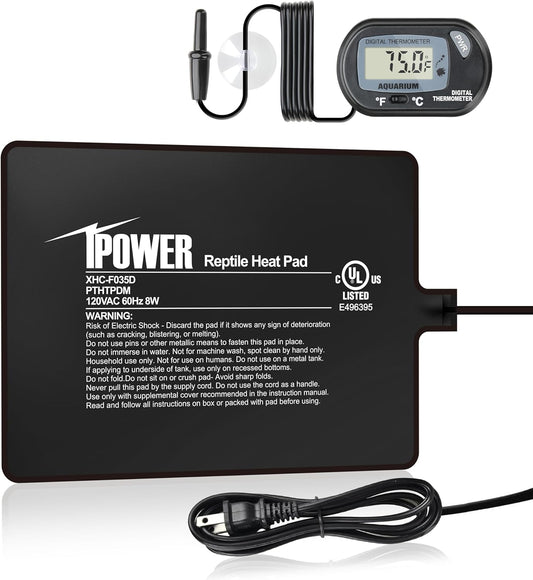 iPower 6 by 8-Inch 8W Reptile Heat Mat, LCD Digital Aquarium Thermometer, Under Tank Warmer Terrarium Heat Pad for Turtles Lizards Frogs and Other Small Animals, Multi Sizes