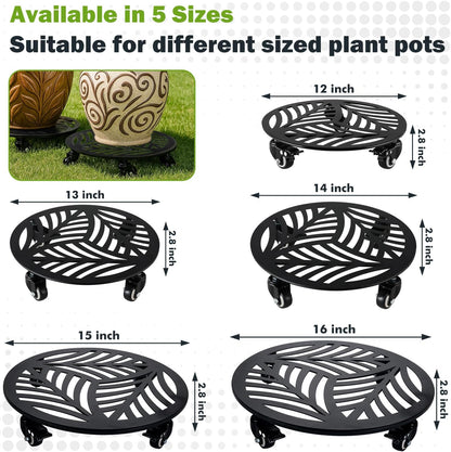 3 Packs Large Metal Plant Caddy with Wheels 13 Inches Heavy-duty Wrought Iron Rolling Plant Stands with Casters Indoor Outdoor Planter Roller Base Plant Movers Black, Strong Load Capacity