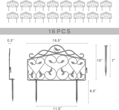 Evelyne Decorative Garden Border Edging: Faux Wrought Iron Leaf & Bird Design