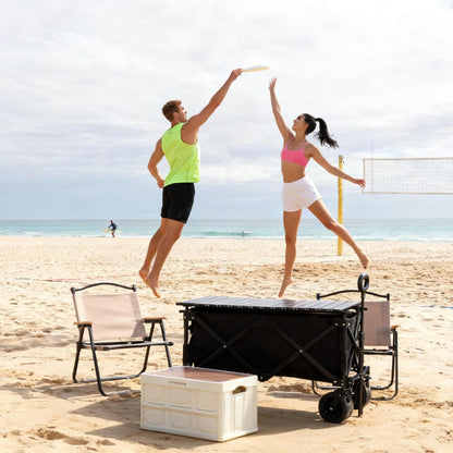 Collapsible Foldable Wagon Cart with Big Wheels and Tabletop, Large Capacity 440Lbs Folding Utility Wagon Carts for Sand, Beach, Camping, Shopping, Sport (Black)