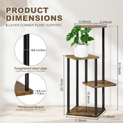 4 Tier Wood Tall Plant Stand Metal Rack Indoor, Multiple Flower Pot Holder Shelves Corner Rack, Planter Shelf Display Rack Storage Organizer for Patio Living Room Balcony Garden(Black)