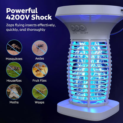 Solar Bug Zapper Outdoor, Mosquito Zapper Outdoor Waterproof Electric Fly Zapper Rechargeable Mosquito Killer with Solar Panel, 4200V Fly Trap Indoor for Home Backyard, Patio, Garden, Camping