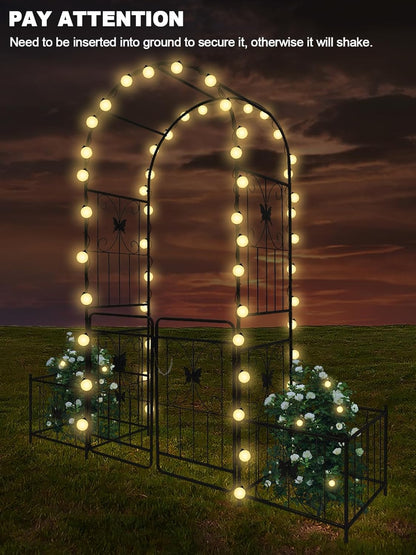 Kalolary Garden Arch with Gate and Plant Box, Heavy Duty Metal Butterfly Garden Arbor for Climbing Plant Raised Bed Rose Vines Climbing Support for Lawn Backyard Patio Outdoor Decor (86.6"x79.8"x20")