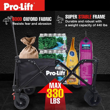 Pro-Lift Collapsible Folding Wagon– Beach Cart Large Capacity, Heavy Duty Folding Wagon Portable, for Outdoor Sports, Grocery, Camping, Shopping, Garden, Sports, Load up to 330LBS