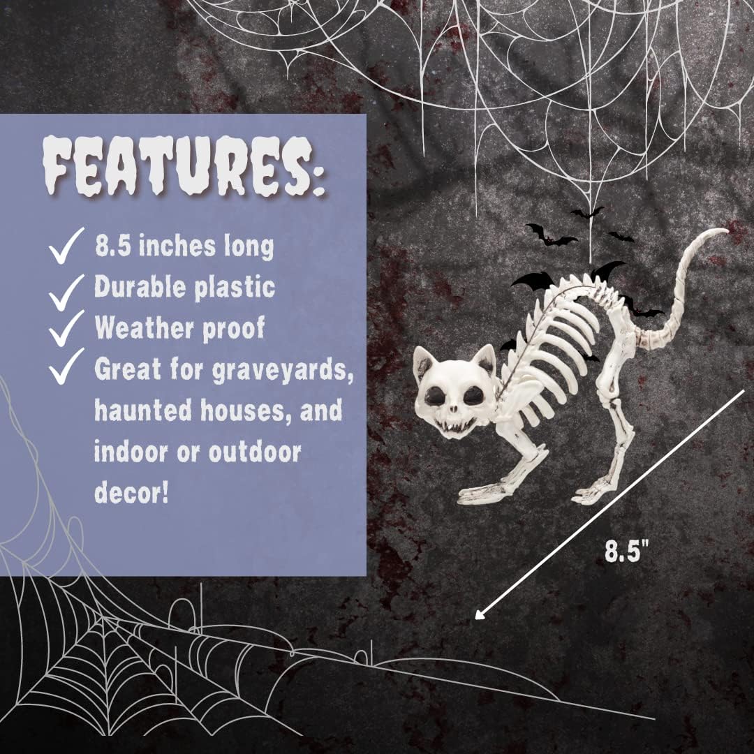 SCS Direct Kitten Skeleton Halloween Decoration (3 Pack)-7.5" Long-Weather Resistant - Upgrade Your Fall Graveyard Haunted House Party Props, Trick-or-Treat Decor, School Classroom