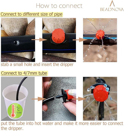 BEADNOVA Drip Emitter 150 Pcs 360 Degree Drip Line Emitter Adjustable Dripper Emitters for Drip Line 1/4 Inch Irrigation Tube Watering System Gardening (Red)