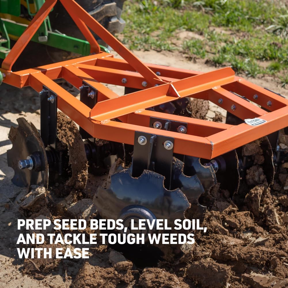 Titan Attachments 3 Point 4ft Notched Disc Harrow Plow Attachment for Cat 1 Tractors, Concave Discs for Tilling, Loosening and Lifting Soil