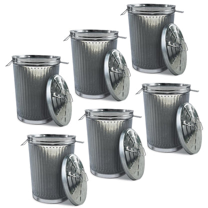 Plexon Metal Trash Can with Lid Outdoor 20 Gallon Galvanized Steel Garbage Bucket with Lid Silver, 6 Pack