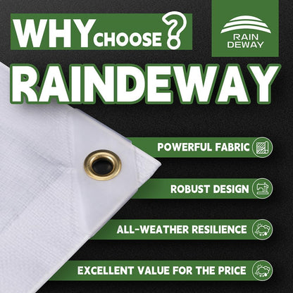 12 Mil Heavy Duty White Tarps 7' X 10', Extra Thick,Durable,Waterproof, UV Resistant, Weatherproof Poly Tarp,with Metal Grommets and Reinforced Edge (Finished Size)-by Raindeway