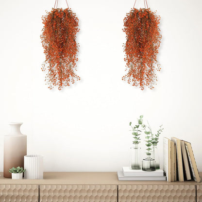 RECUTMS Fall Artificial Hanging Plants 4 Pcs Autumn Fake Ferns Artificial Plants Large Faux Hanging Plant Wall Thanksgiving Room Home Garden Wedding Party Indoor Outdoor Decor(Fall Orange)
