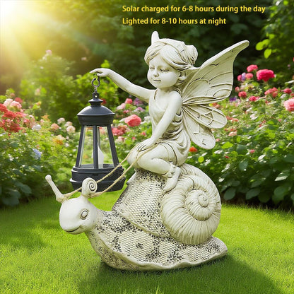 Solar Snail Statue Light, Outdoor Resin Solar Garden Sculpture, Fun Elf Riding Snail Fairy Tale Statue, Lawn, Patio Outdoor Unique Home Dcoration, Lady Gift!