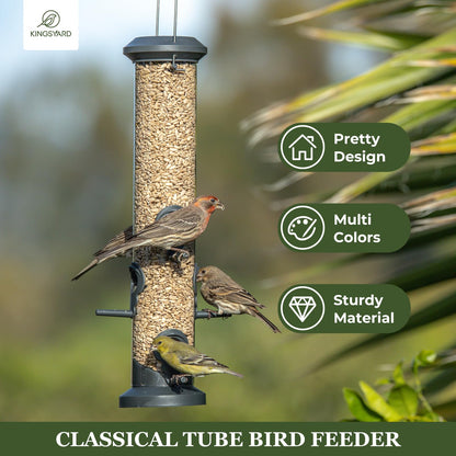 Kingsyard 2 Pack Tube Feeders with 6 Feeding Ports for Outdoors Hanging, Premium Hard Plastic