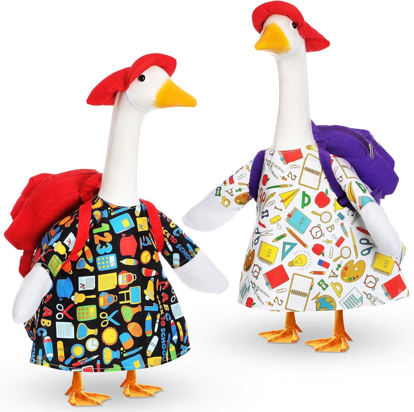 2 Set Halloween Porch Goose Outfit Set for 23'' Plastic Garden Statue Lawn Porch Goose Clothes Costume Accessories for School Outdoor Home Patio Yard Decor(Schoolbag Style)