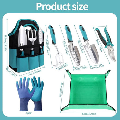 Garden Tools, Gardening Tool Set with Non-Slip Handles, Lightweight Aluminum Alloy Rust-Proof Gardening Hand Tools with Gloves Ideal Gardening Tools Gifts for Women and Men