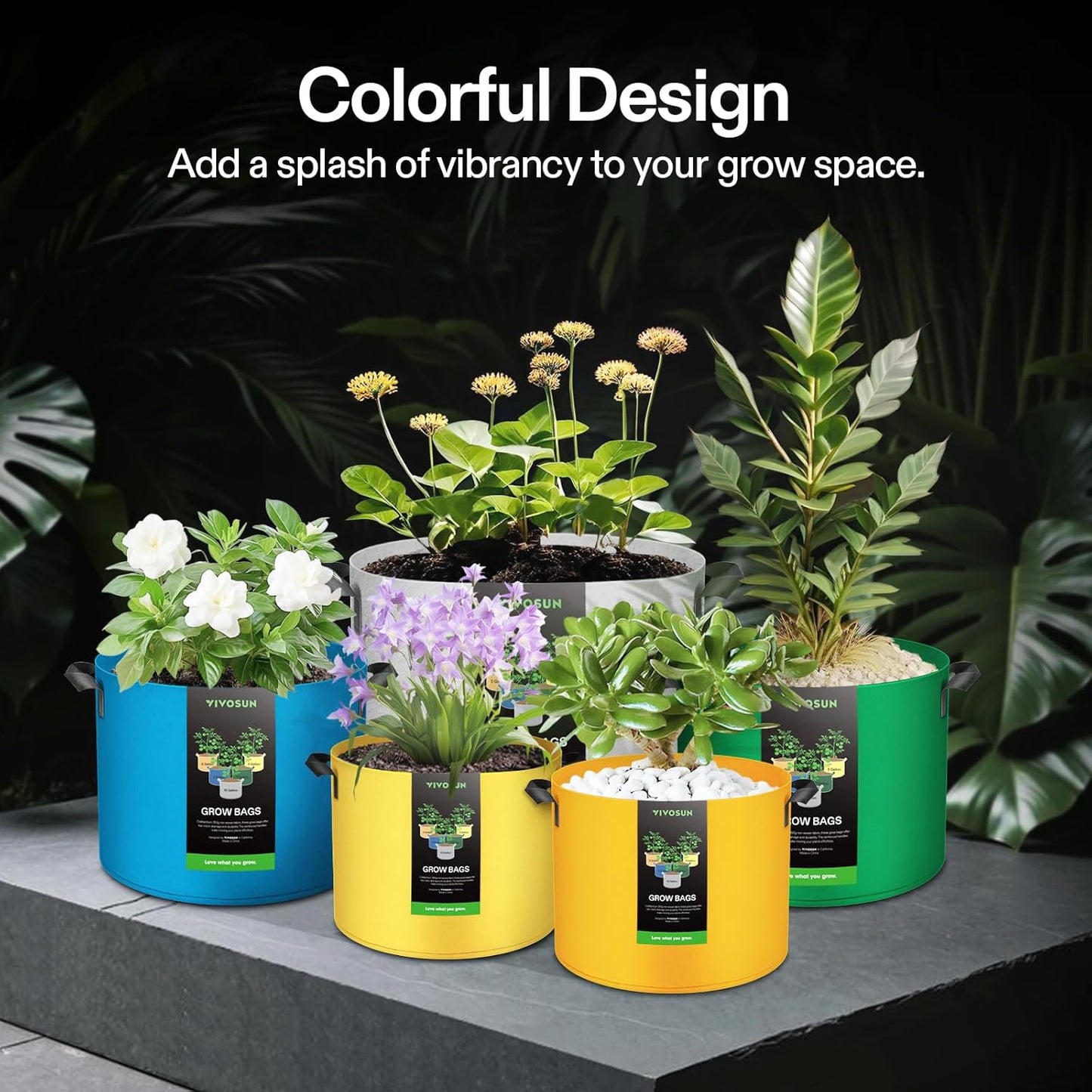 VIVOSUN 5-Pack 5Gal*2/7Gal*2/10Gal Colored Grow Bags, 350G Thick nonwoven Fabric Pots with Handles for Flowers, Fruits and Vegetables